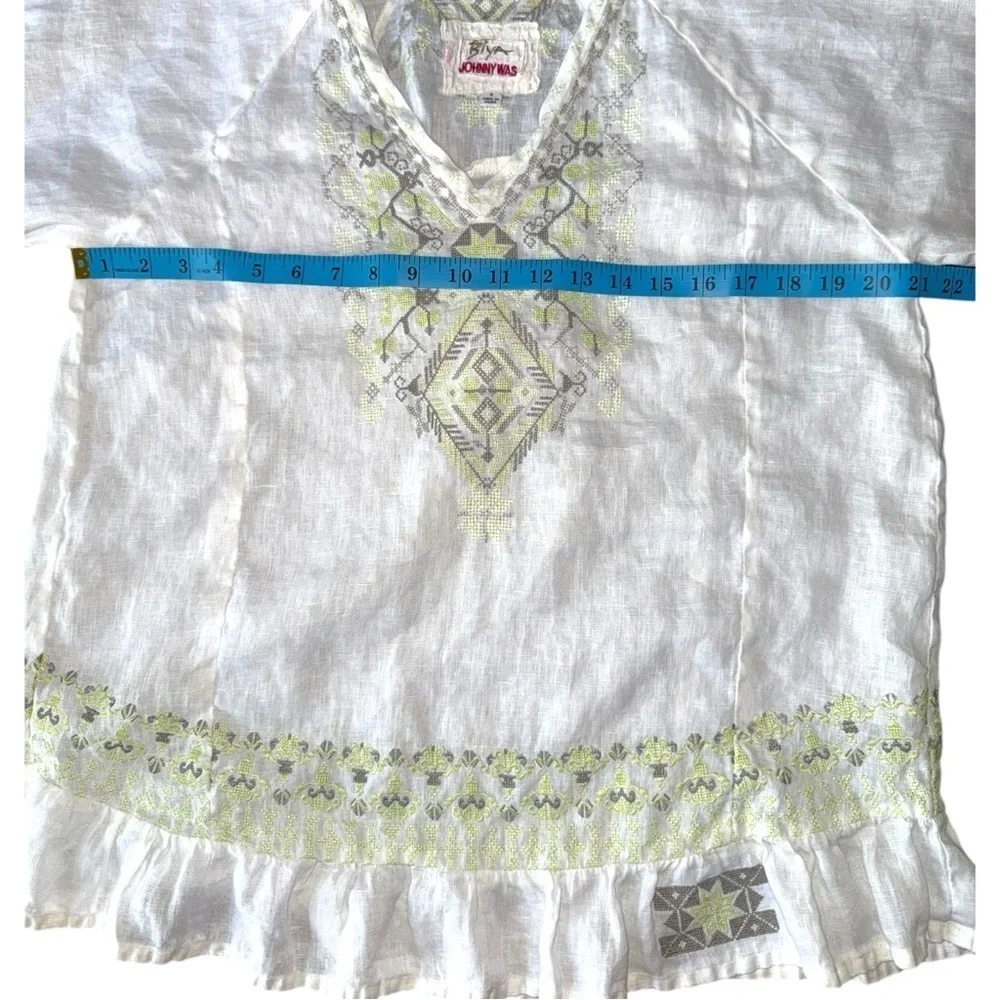 Johnny Was Biya White Linen Embroidered Boho Tunic Top S Aztec Festival Coastal - Picture 12 of 12